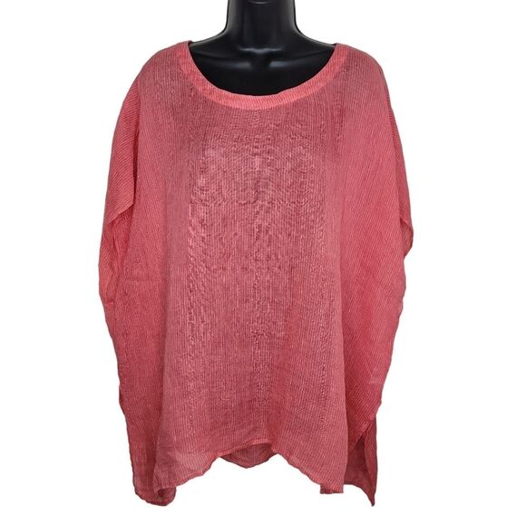 Eileen Fisher Women's Pink Linen Gauze Striped Tunic Kimono Top Large - Picture 2 of 8